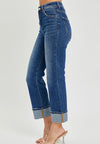 High Rise Straight Leg Jeans with Cuff