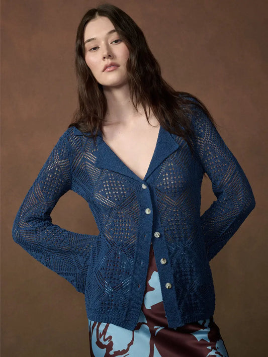 Geo Open Knit Retro Cardigan Top