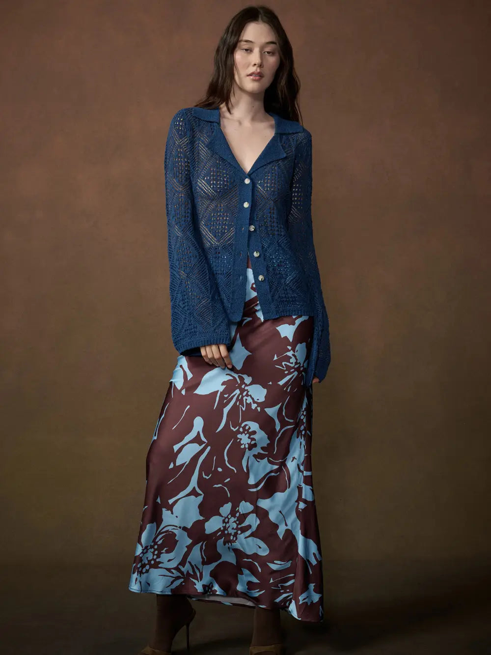 Geo Open Knit Retro Cardigan Top