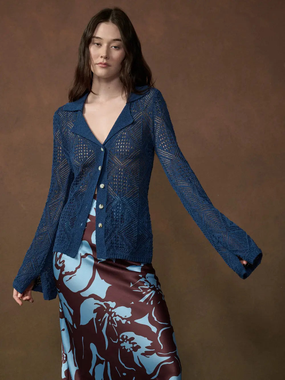 Geo Open Knit Retro Cardigan Top