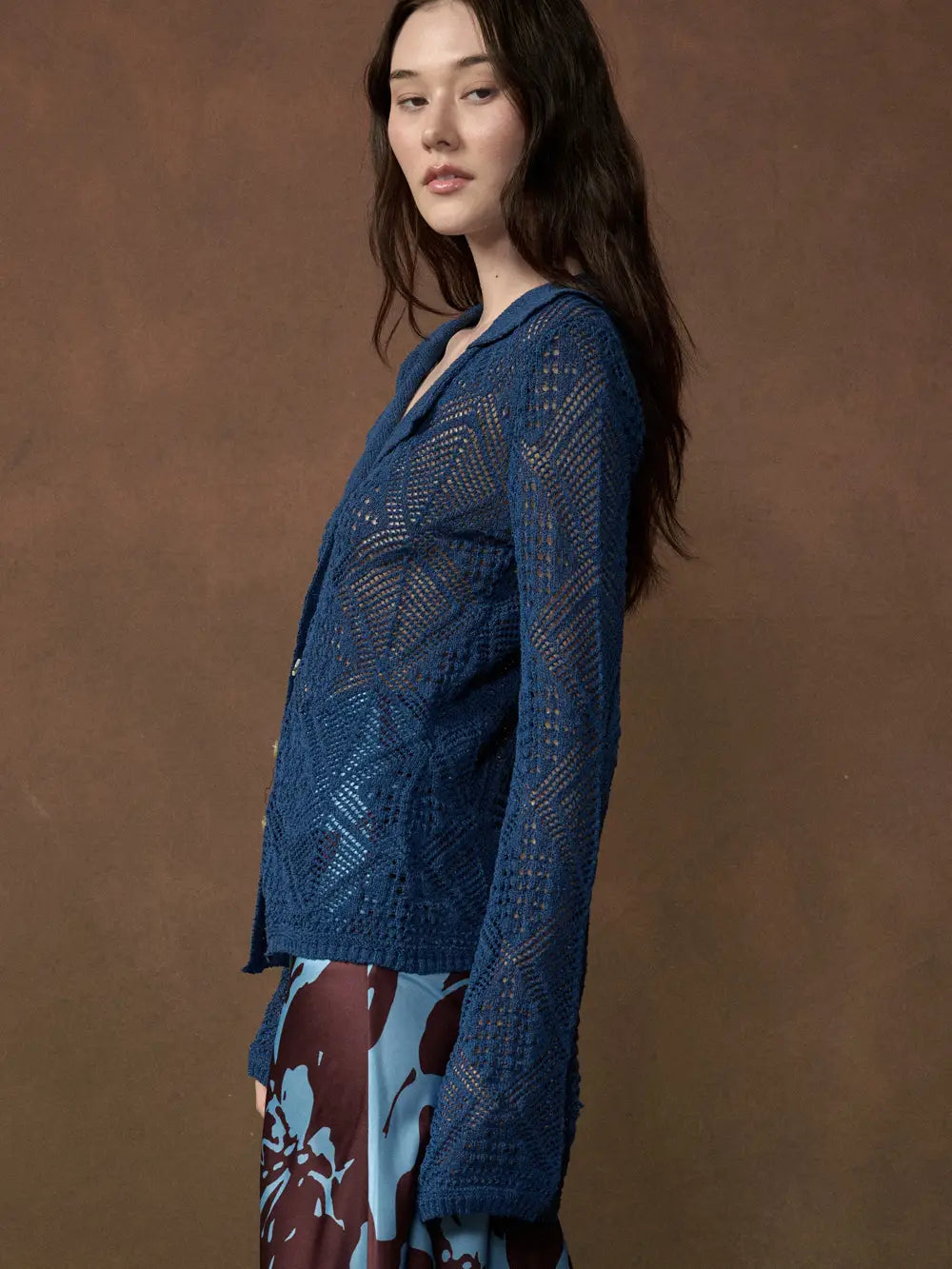 Geo Open Knit Retro Cardigan Top