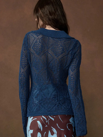 Geo Open Knit Retro Cardigan Top