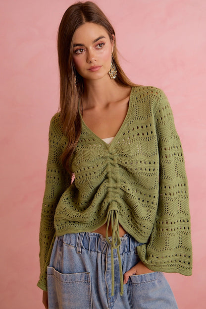 Knit Front Ruched Sweater Deep Sage