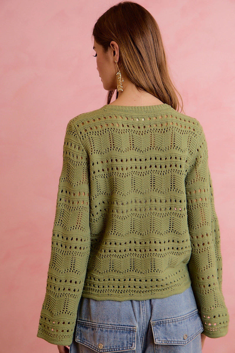 Knit Front Ruched Sweater Deep Sage