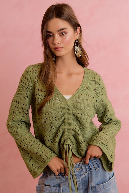 Knit Front Ruched Sweater Deep Sage