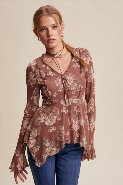 Floral Handkerchief Vintage Vibe Blouse