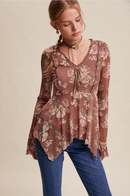 Floral Handkerchief Vintage Vibe Blouse