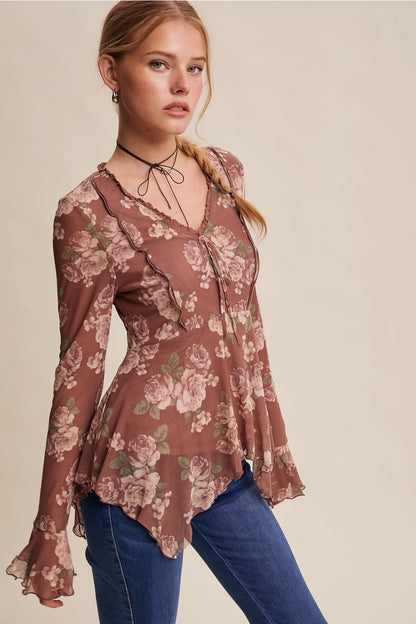 Floral Handkerchief Vintage Vibe Blouse
