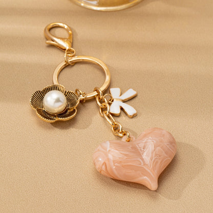 Marbled Heart Bag Charm Pink