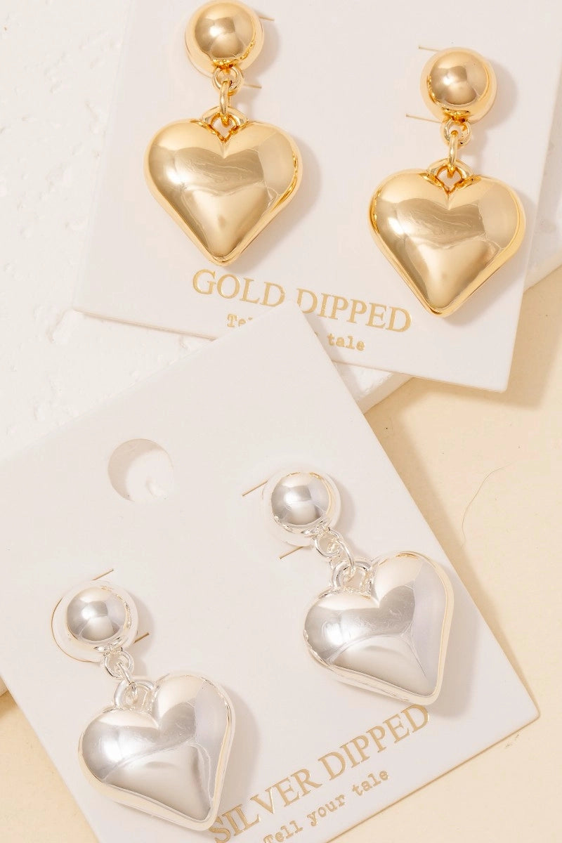 Heart Drop Earrings - Silver or Gold