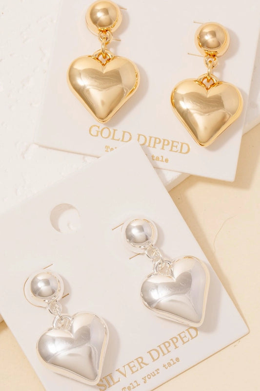 Heart Drop Earrings - Silver or Gold