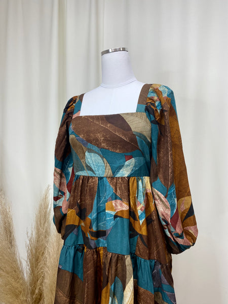 Brown & Teal Abstract Dress
