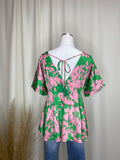 Green Pink Floral Summer Top