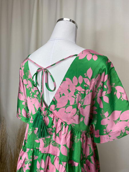 Green Pink Floral Summer Top