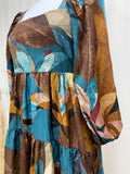 Brown & Teal Abstract Dress