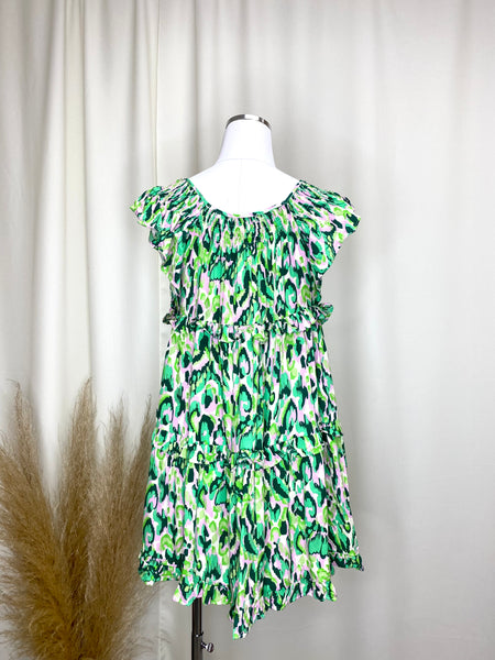 Green Abstract Tiered Dress