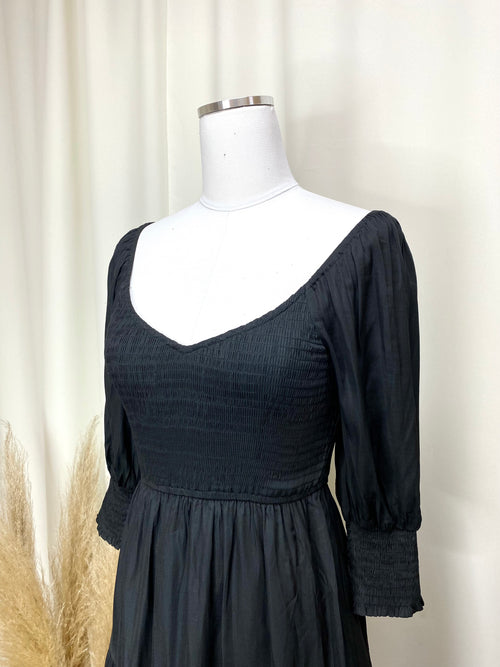 Black Satin Midi Dress