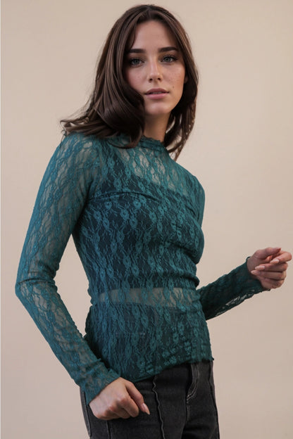 Teal Mesh Lace Knit Top