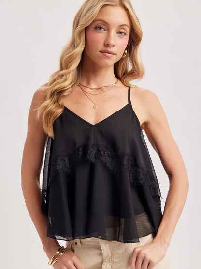 Lace Trim Tiered Camisole Top