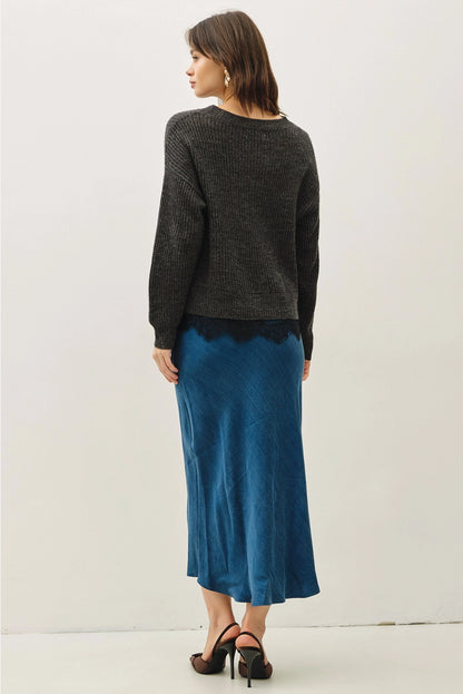 Scalloped Lace Hem Sweater Grey