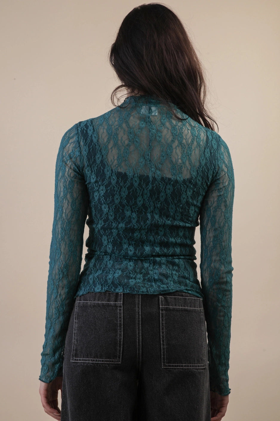 Teal Mesh Lace Knit Top