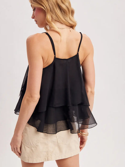 Lace Trim Tiered Camisole Top