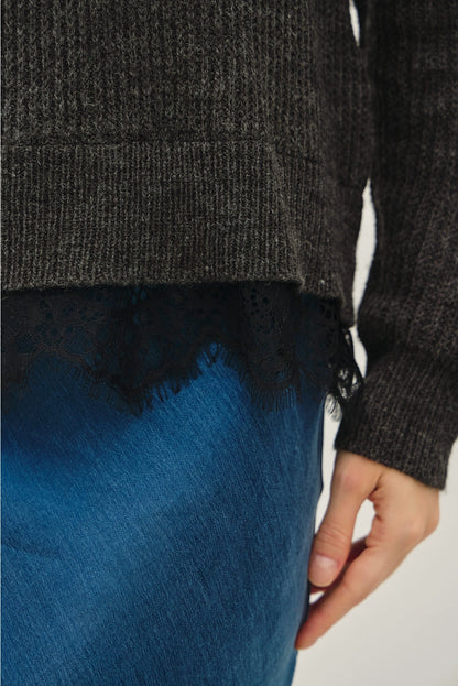 Scalloped Lace Hem Sweater Grey