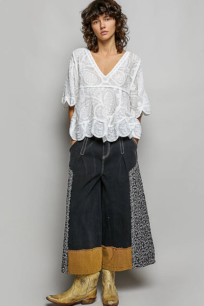 Beautiful Crochet V Neck Blouse - One Size
