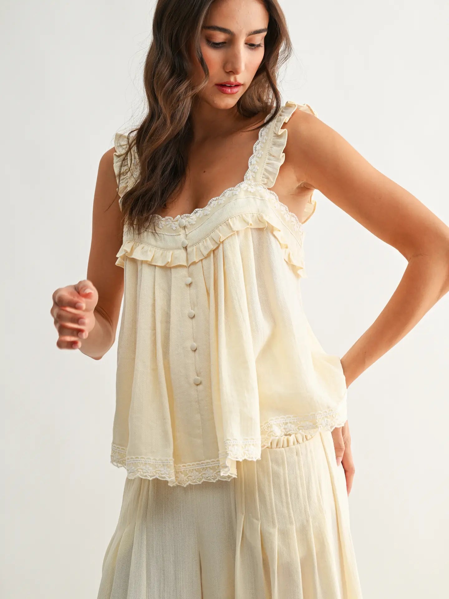 Ruffle Trim Babydoll Blouse
