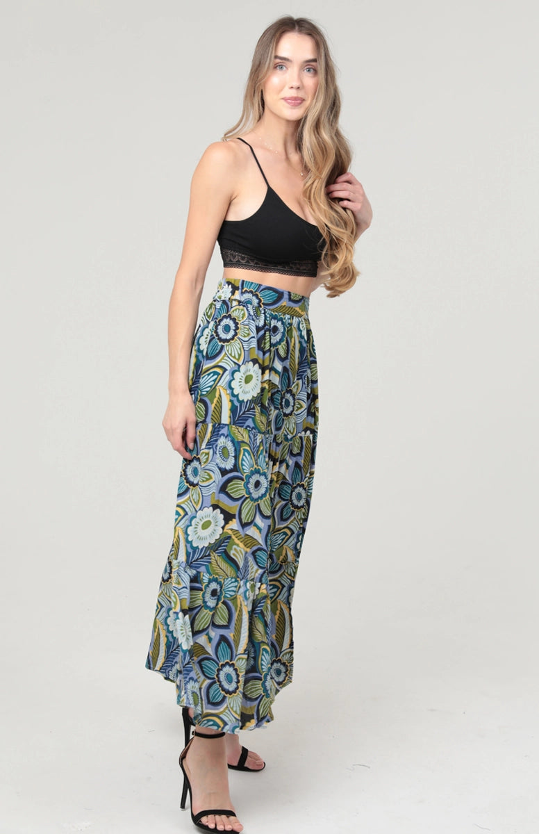 Large Print Blue Floral Maxi with Side Slit