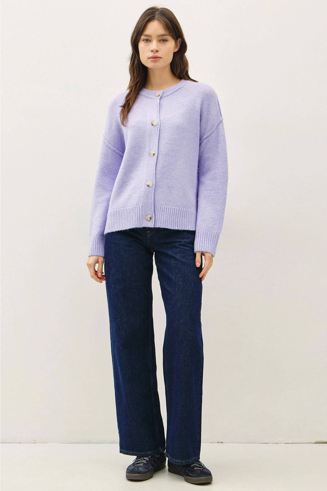 Exposed Seam Crewneck Cardigan Lavender