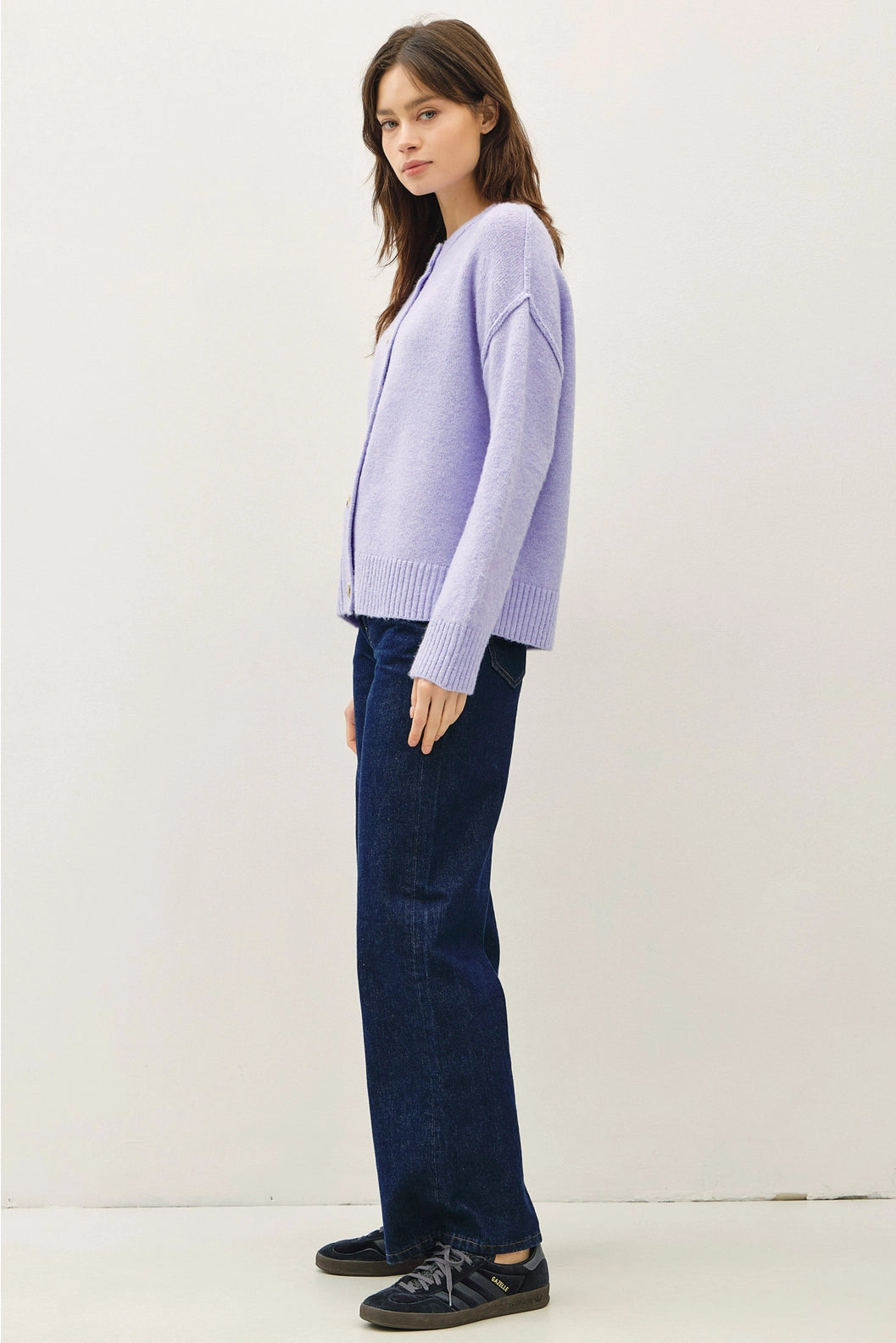 Exposed Seam Crewneck Cardigan Lavender