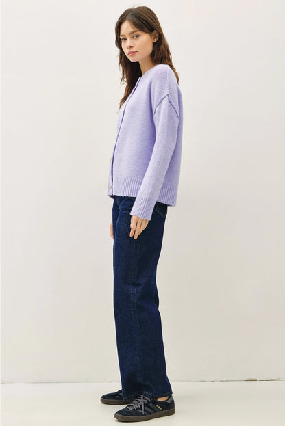 Exposed Seam Crewneck Cardigan Lavender