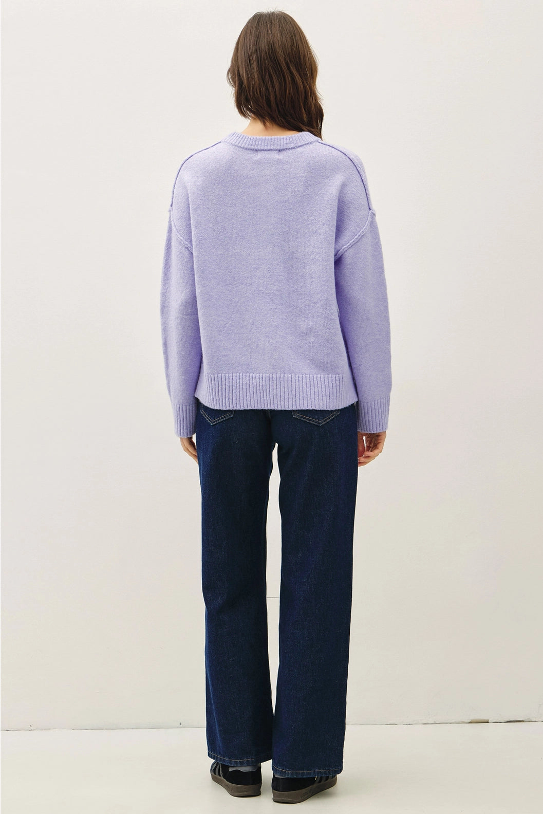 Exposed Seam Crewneck Cardigan Lavender