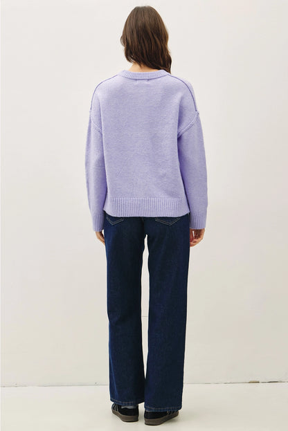 Exposed Seam Crewneck Cardigan Lavender