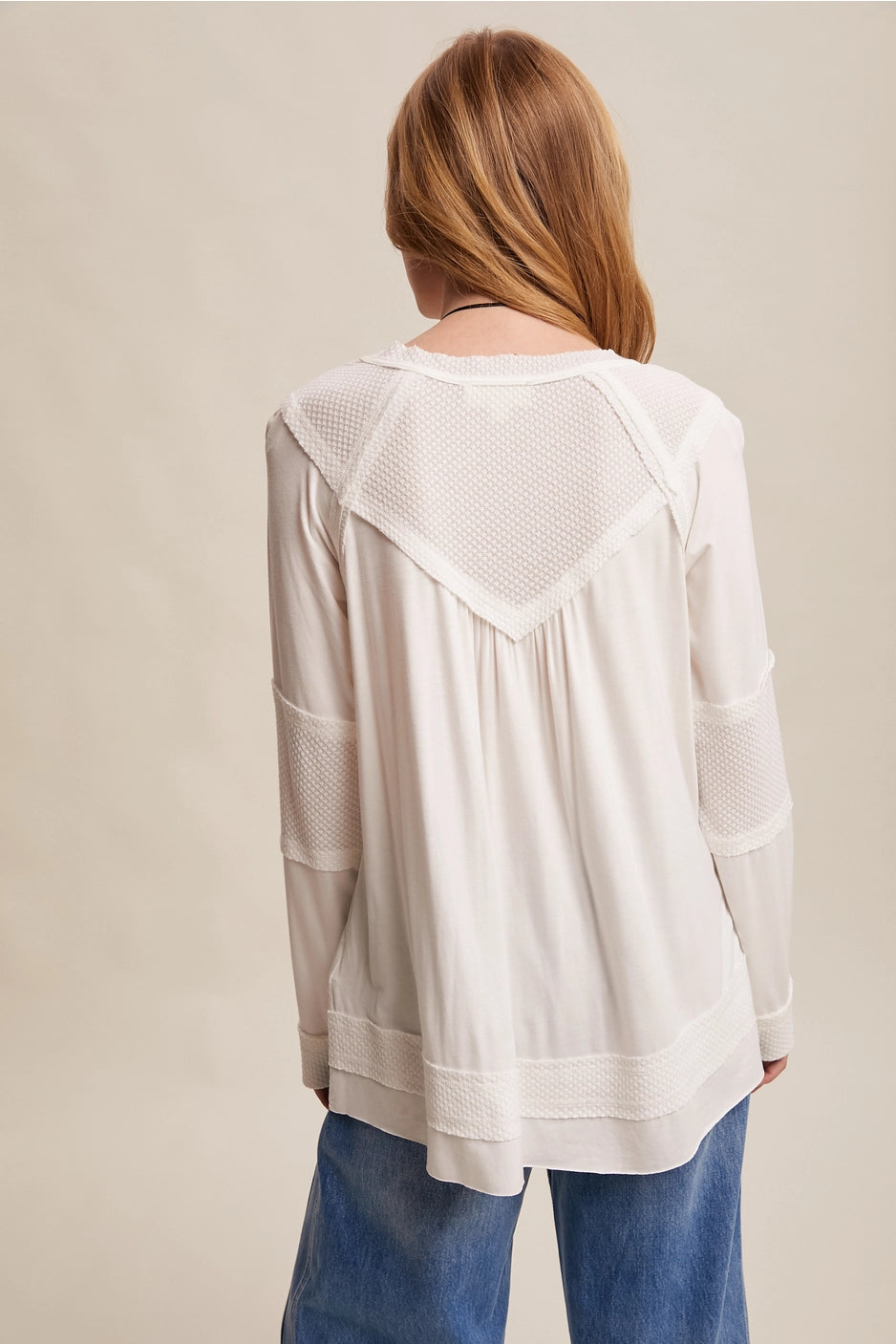 Textured Button Henley Cream