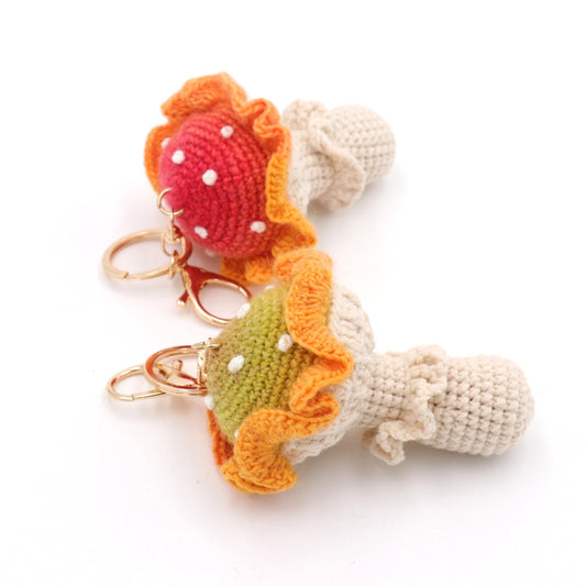 Knit Mushroom Bag Charm - Orange/Green