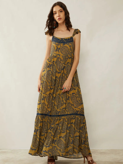 Golden Paisley Maxi Dress