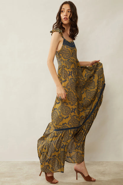 Golden Paisley Maxi Dress