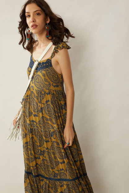 Golden Paisley Maxi Dress