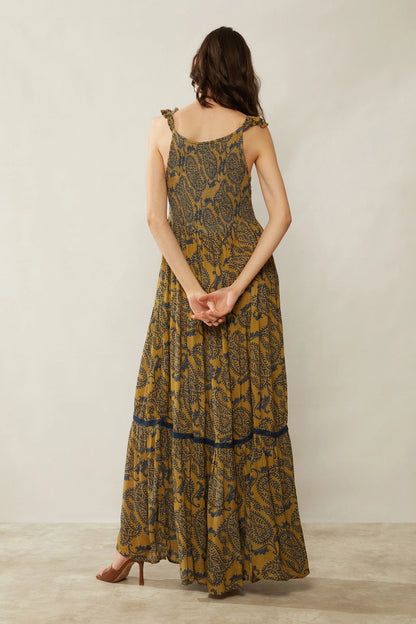 Golden Paisley Maxi Dress