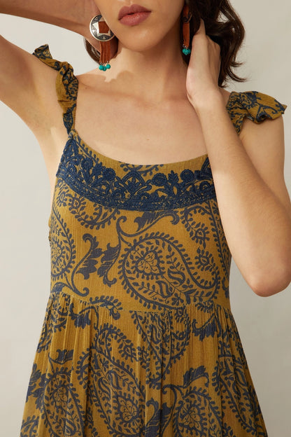 Golden Paisley Maxi Dress