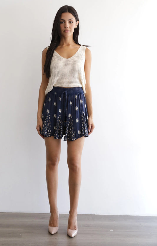 Navy Floral Panel Shorts