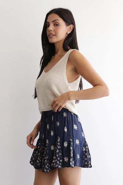 Navy Floral Panel Shorts