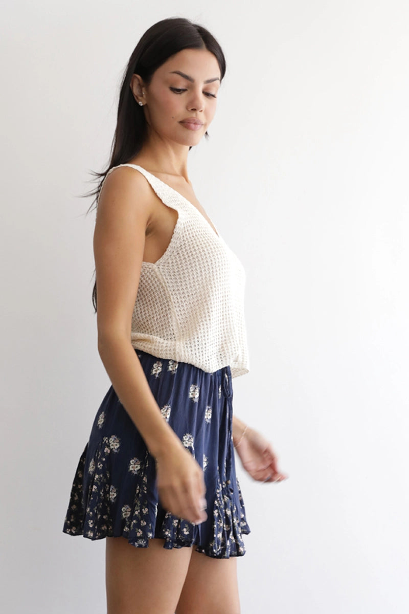 Navy Floral Panel Shorts