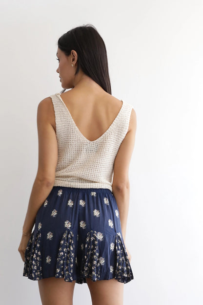 Navy Floral Panel Shorts