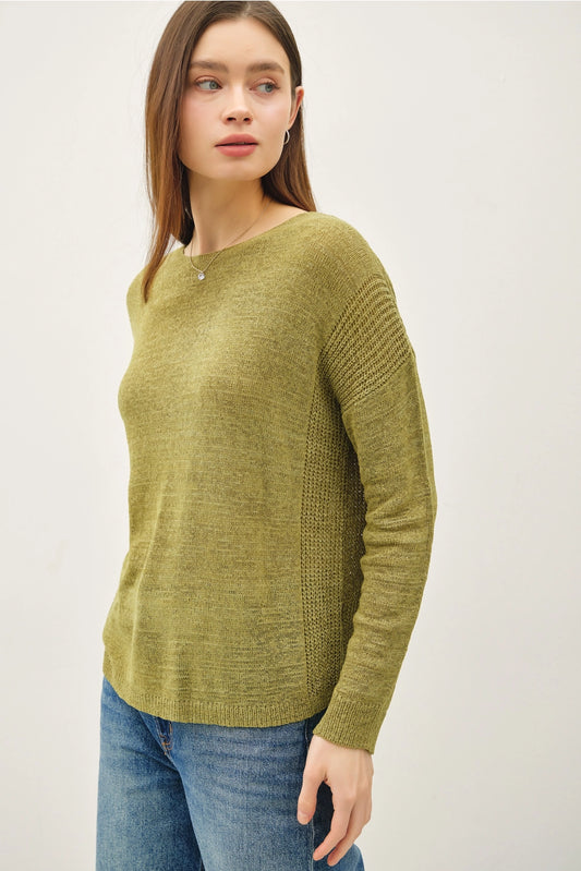 Drop Shoulder Ribbed Sweater Sage