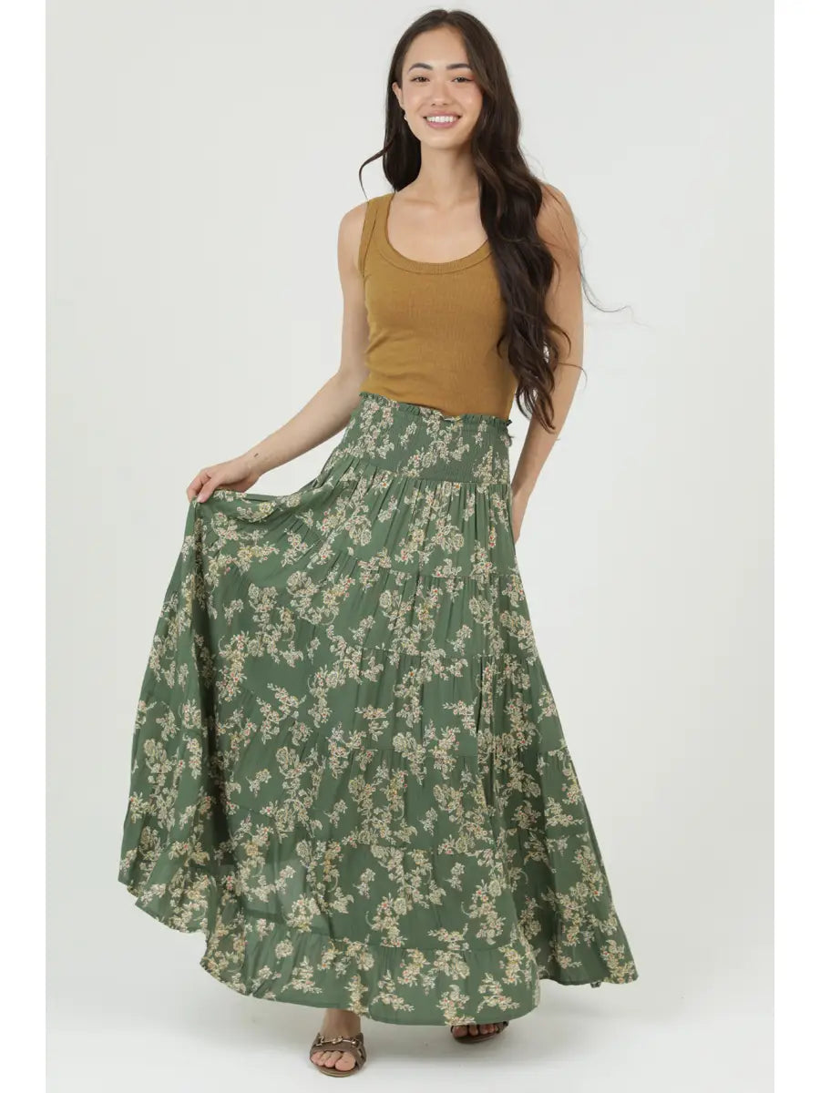Dainty Floral Olive Maxi Skirt