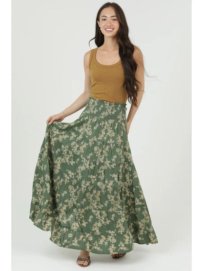Dainty Floral Olive Maxi Skirt