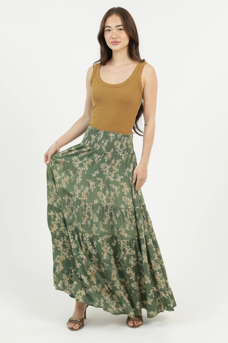Dainty Floral Olive Maxi Skirt